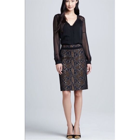 DIANE VON FURSTENBERG | Marta Python Print Black/Brown Skirt Women’s Size 4 - Picture 14 of 15